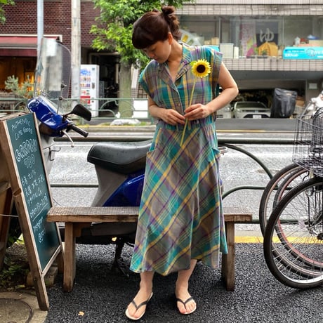 [USED] France COTTON チェックワンピース