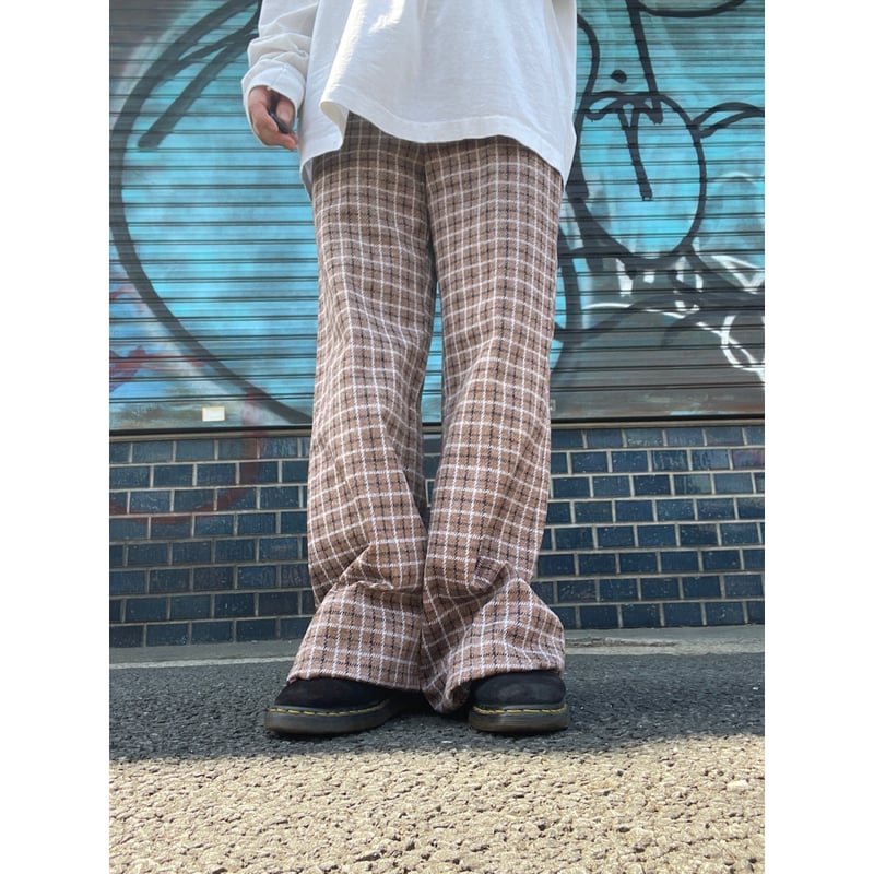 70s vintage check poly pants ポリパンツ USED] 70's POLY PANTS | garden730
