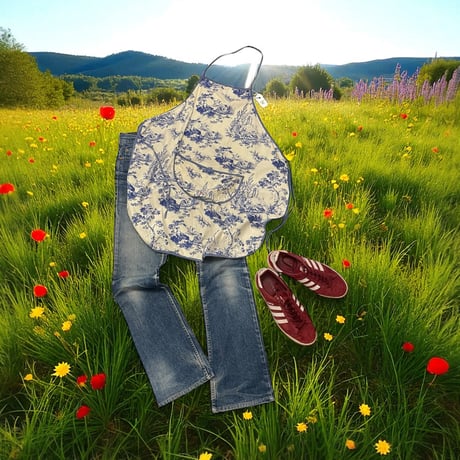 [USED] Picnic🧺ブルーのプリントエプロン
