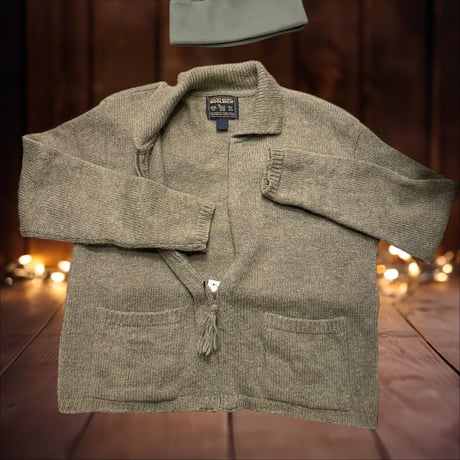[USED] WOOL RICH モスグリーン FULL ZIP ニット