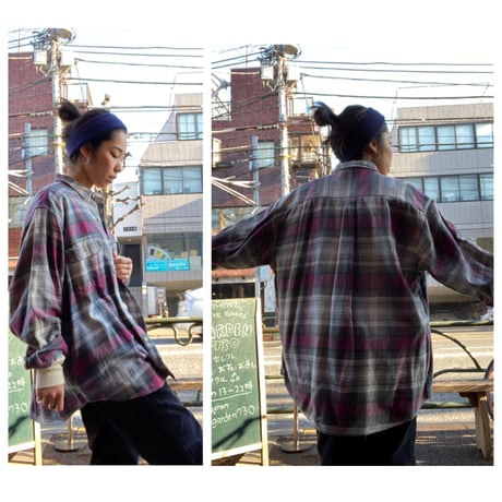 [USED] グレー×ピンクCHECK HEAVYネル
