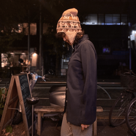 [USED] 耳当てニット帽 /動物柄