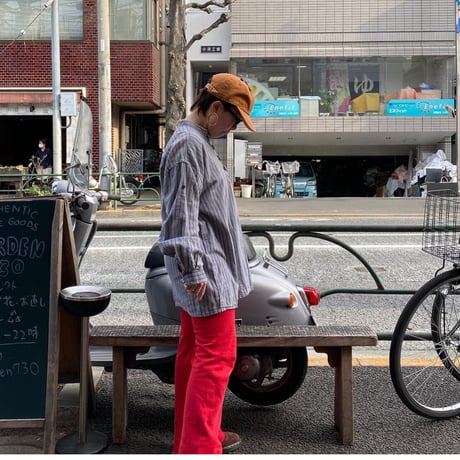 [USED] ストライプ ガーゼ SHIRTS/トグルボタン