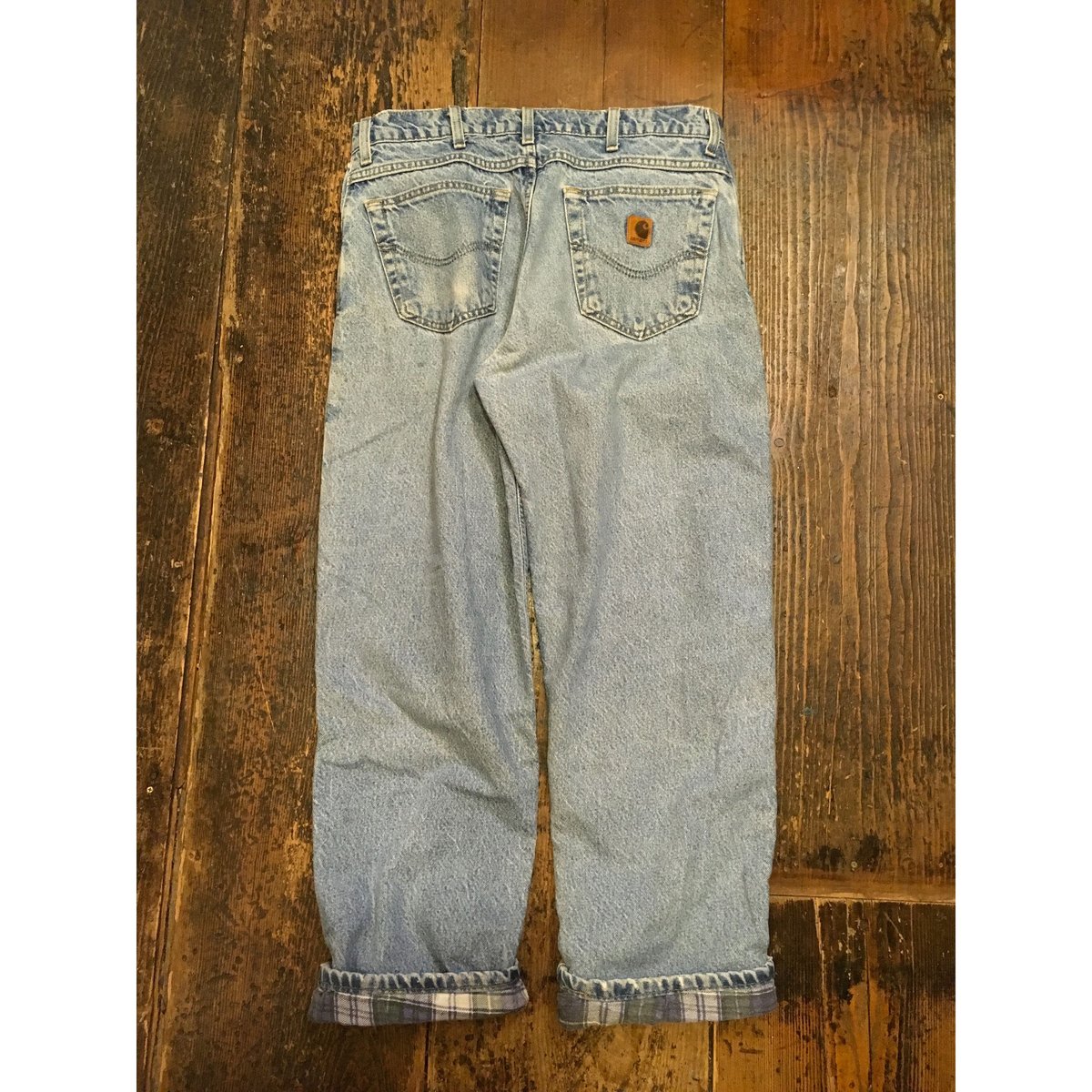 Carhartt デニムパンツ ヴィンテージ 濃紺 裏地 オンブレチェック 1点物◇カーハート裏地チェック柄ジーンズCarharttデニムパンツ