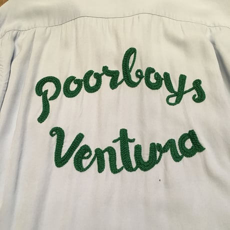 [USED]さわやかブルーのロゴ刺繍レーヨンシャツ