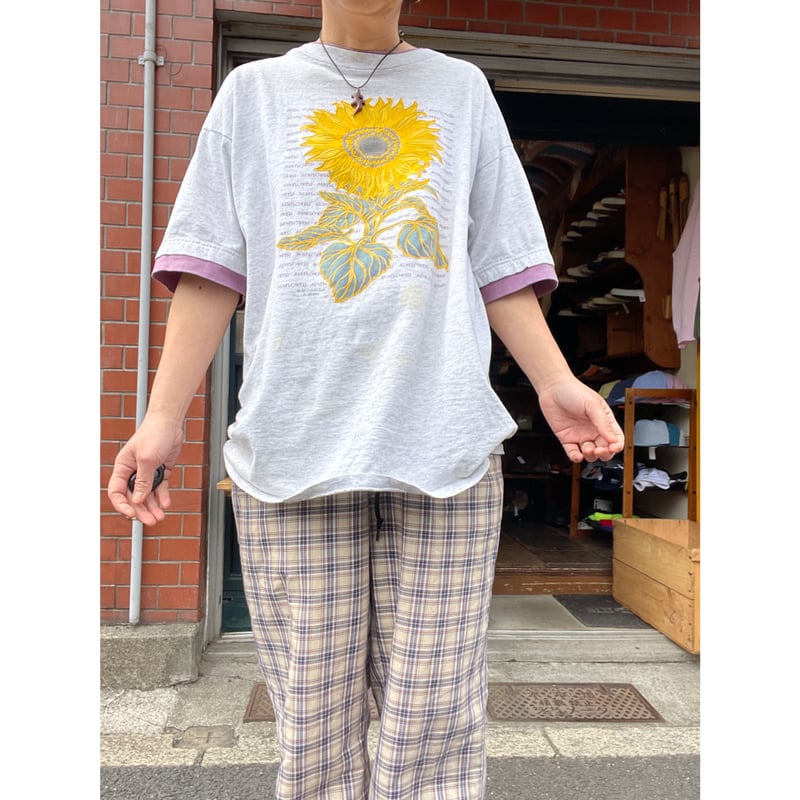 ひまわりさま　アトリエgg タートル　パーカー　Tシャツ USED] 重ね着風 
