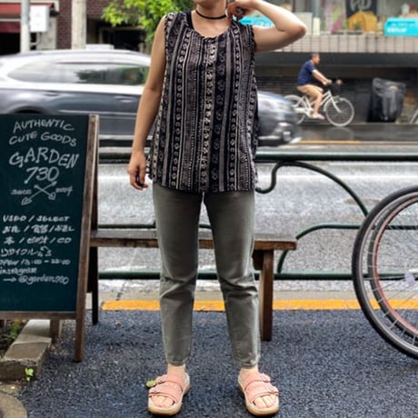 [USED] エキゾチック柄 ゾウさん ノースリーブTOPS