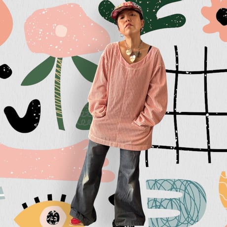 [USED] PINK♡ベロアコーデュロイトップス