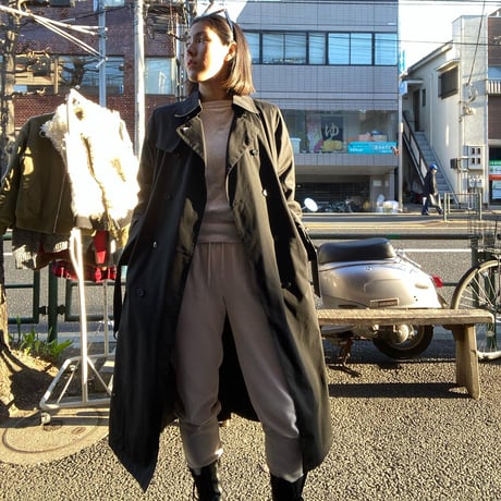 [USED] "LONDON FOG" BLACK long トレンチ コート
