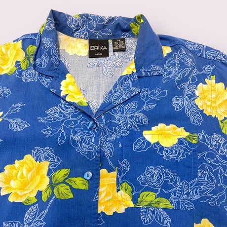 [USED] BLUE💛牡丹 オープンカラーシャツ
