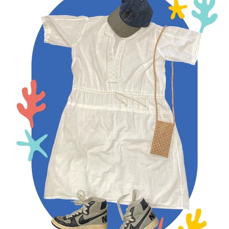 [USED] vintage WHITE 2way 襟付き 刺繍 O/P