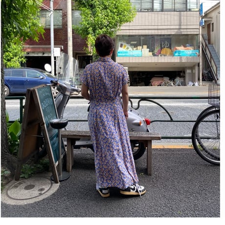 [USED]前開きレーヨン花柄ワンピース