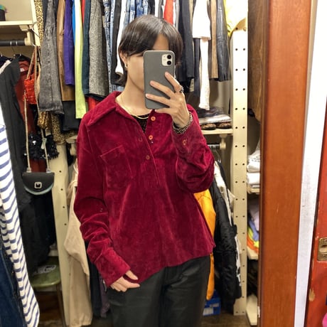 [USED] 真っ赤なベロアニットポロ♡