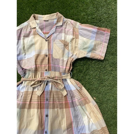 [USED] フロントボタンCOTTON チェックワンピース