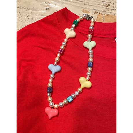 [ kozukix] NEW HEART PERL METAL NECKLACE