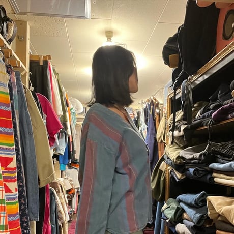 [USED] ストライプ ノーカラーネルシャツ