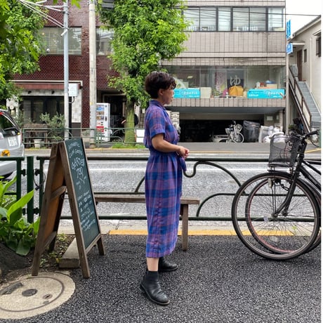 [USED]  フロントボタンのチェックワンピース