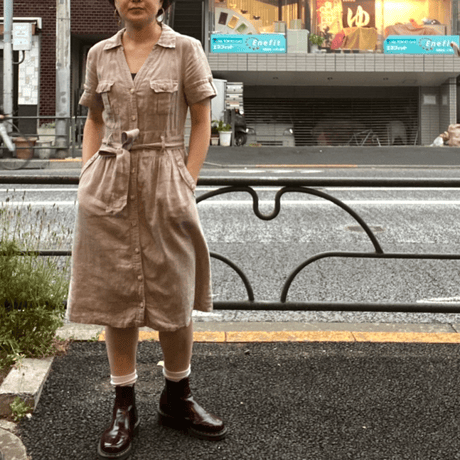 [USED]  フロントボタンのLINEN ワンピース