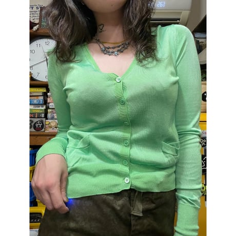 [USED]ライムグリーン　カーディガン💚