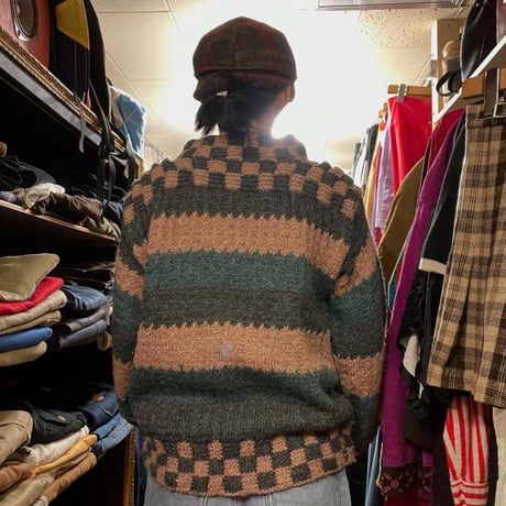 [USED] チェックxボーダー handmade knit 🧶🌲