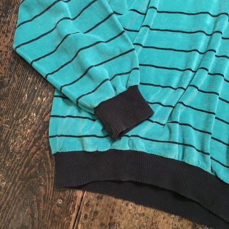 [USED] ベロアのミントグリーンボーダーTOPS