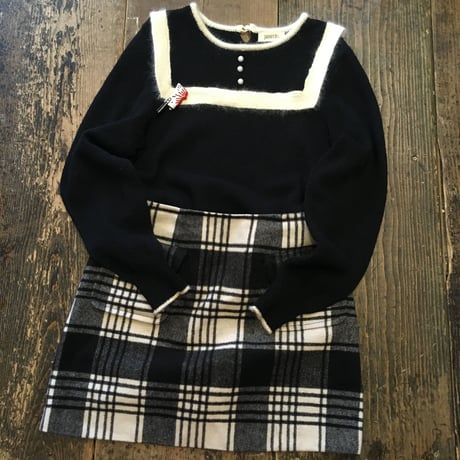 [USED] モノクロチェック柄 台形スカート