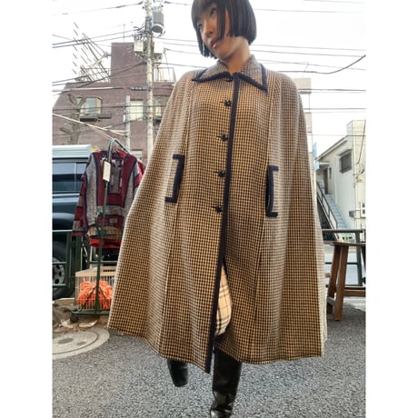 [USED] 千鳥格子ケープコート
