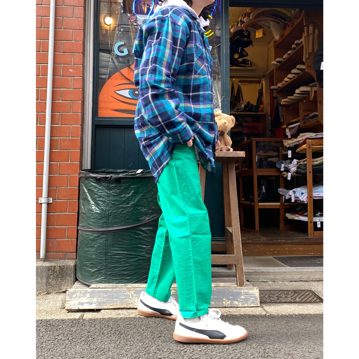 90s Let it Ride チェッカーフラッグ プリントネルシャツM 深緑 90s Let it Ride チェッカーフラッグ プリントネルシャツM 深緑