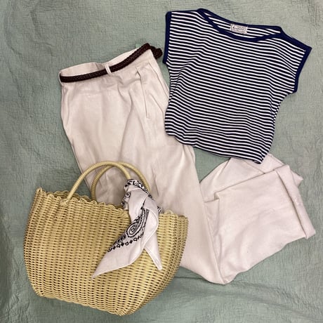 [USED] ボーダーフレンチスリーブTOPS♡