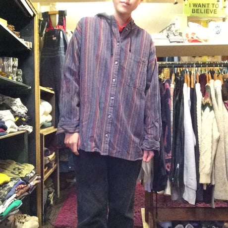 [USED] フード付カラフルストライプシャツ