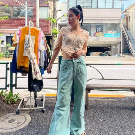 [USED]  70’s mint color フレア デニム pants