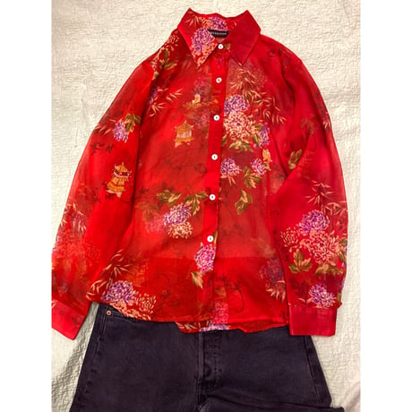[USED] チャイナ柄シースルーシャツ