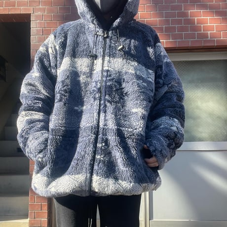 [USED] 雪柄 ボア フリース コート❄️