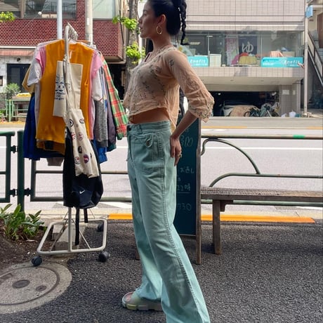[USED]  70’s mint color フレア デニム pants