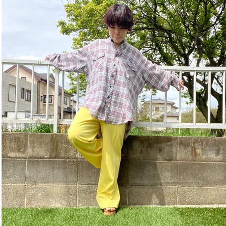 [USED] 80's ネルshirts バンドカラー