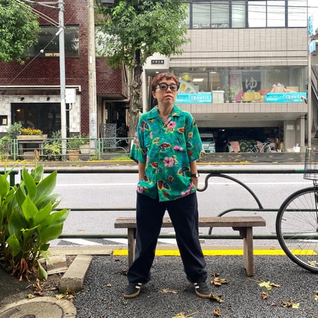 [USED] GREEN イルカ🌺 レーヨン アロハシャツ
