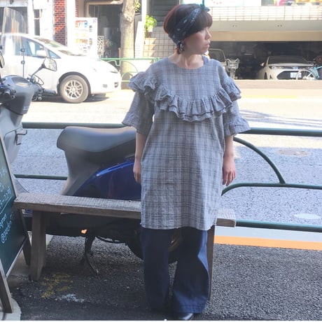 [USED] チェックフリルワンピース
