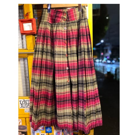 [USED] ピンク×グリーンチェック柄スカート