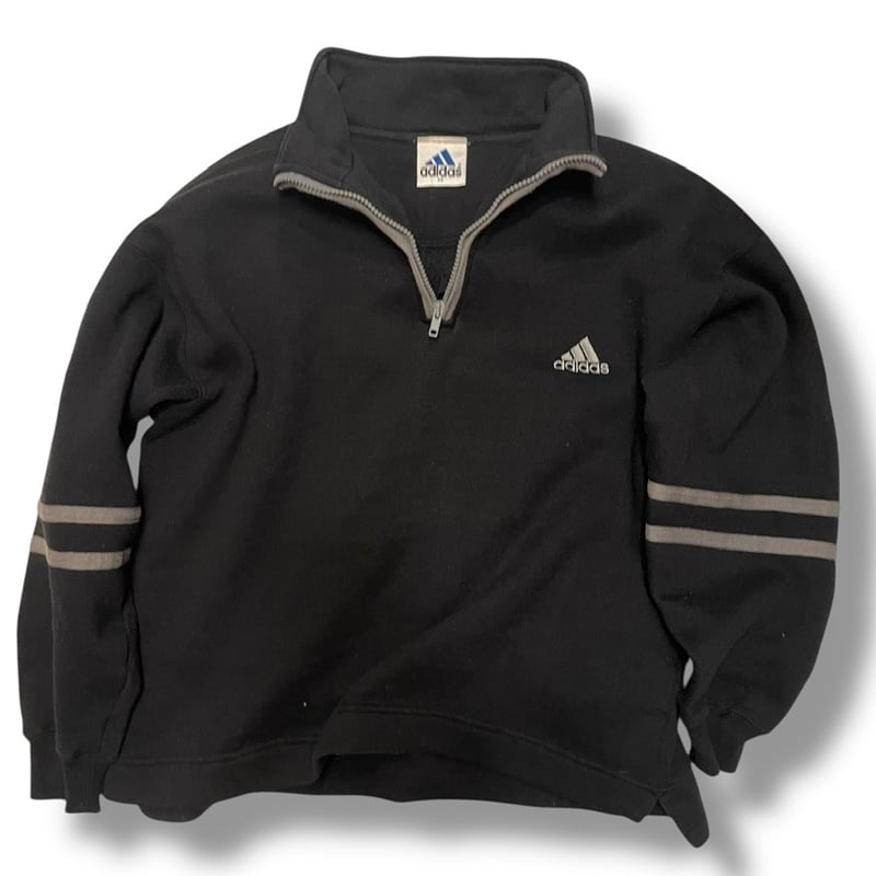 70s adidas ハーフジップブラック XL レディース エッセンシャルズ+ リバースハーフジップ ブラック