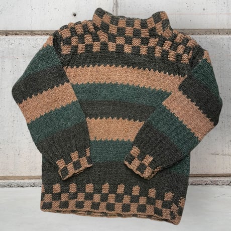 [USED] チェックxボーダー handmade knit 🧶🌲