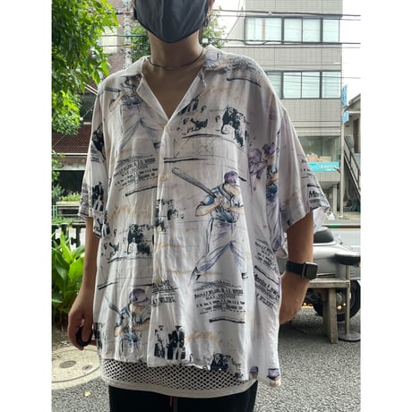 [USED] 野球柄 レーヨン シャツ