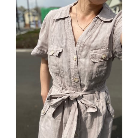 [USED]  フロントボタンのLINEN ワンピース
