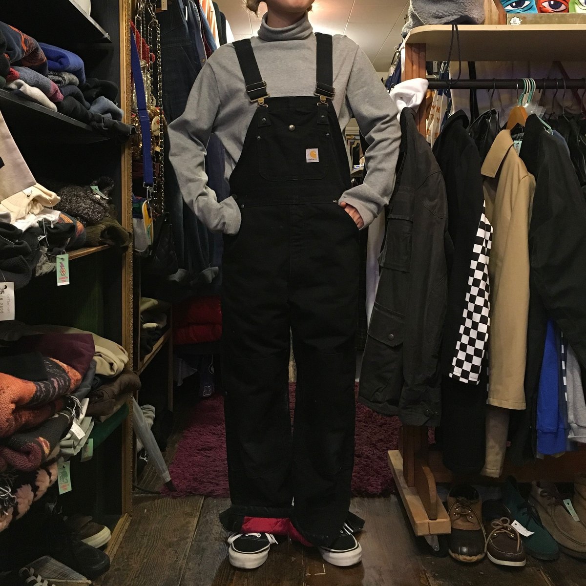 レアデザイン90s古着○カーハート オーバーオール ブラック 裏キルティング fit=scale-down,w=1200