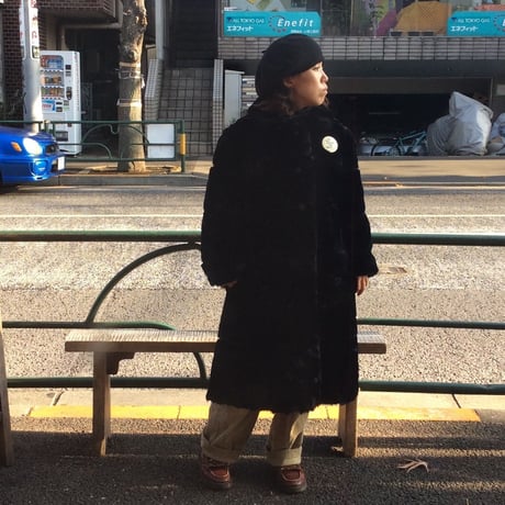 [USED] vintage 丸襟ロングフェイクファーコート