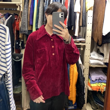 [USED] 真っ赤なベロアニットポロ♡