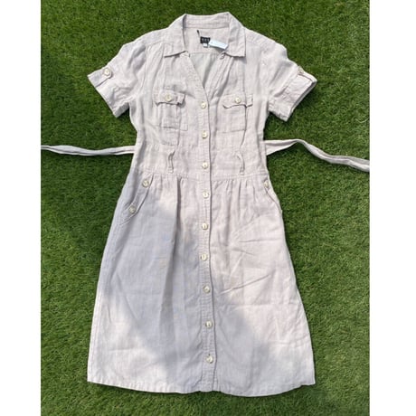 [USED]  フロントボタンのLINEN ワンピース