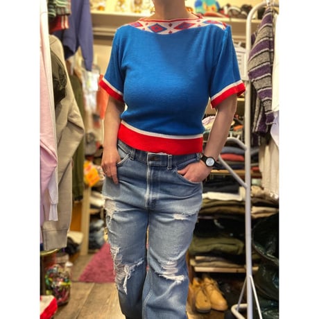 [USED] トリコロール🇫🇷カラー半袖ニット