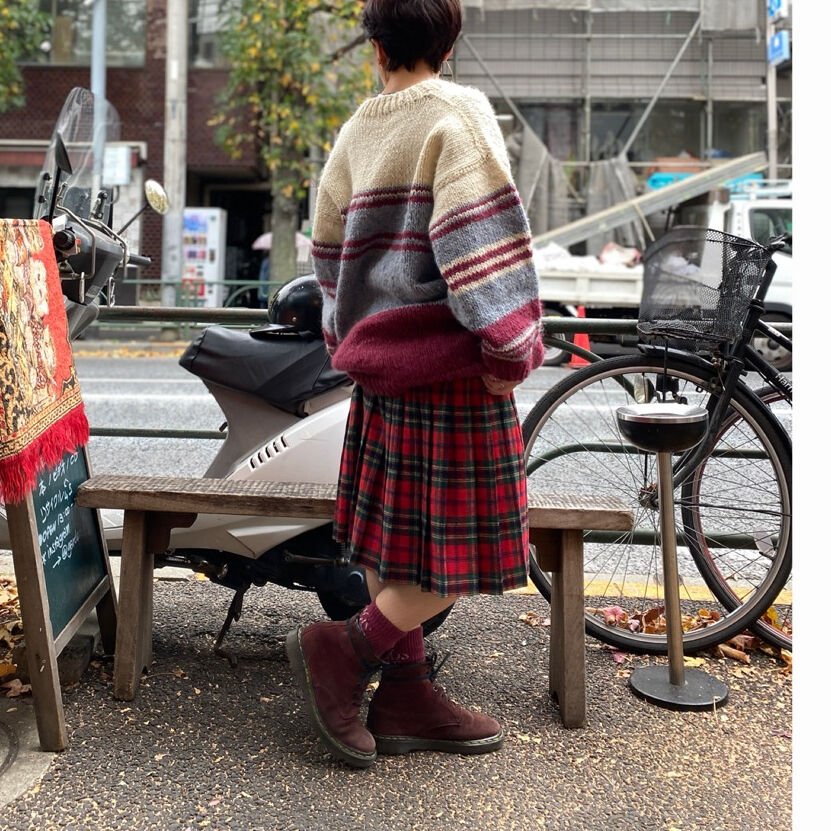 タータンチェック赤プリーツスカート 三越？高島屋 お仕立て 良い素材