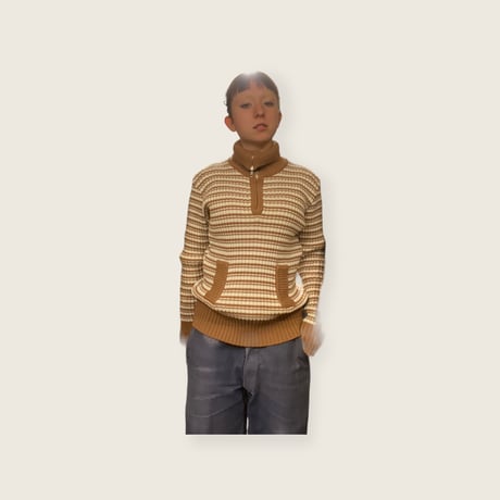 [USED] ボーダー ハイネックリブニット