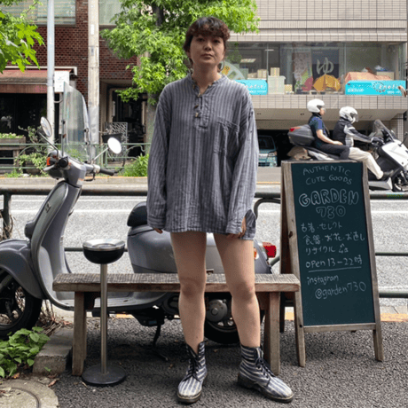 [USED] ストライプ ガーゼ SHIRTS/トグルボタン